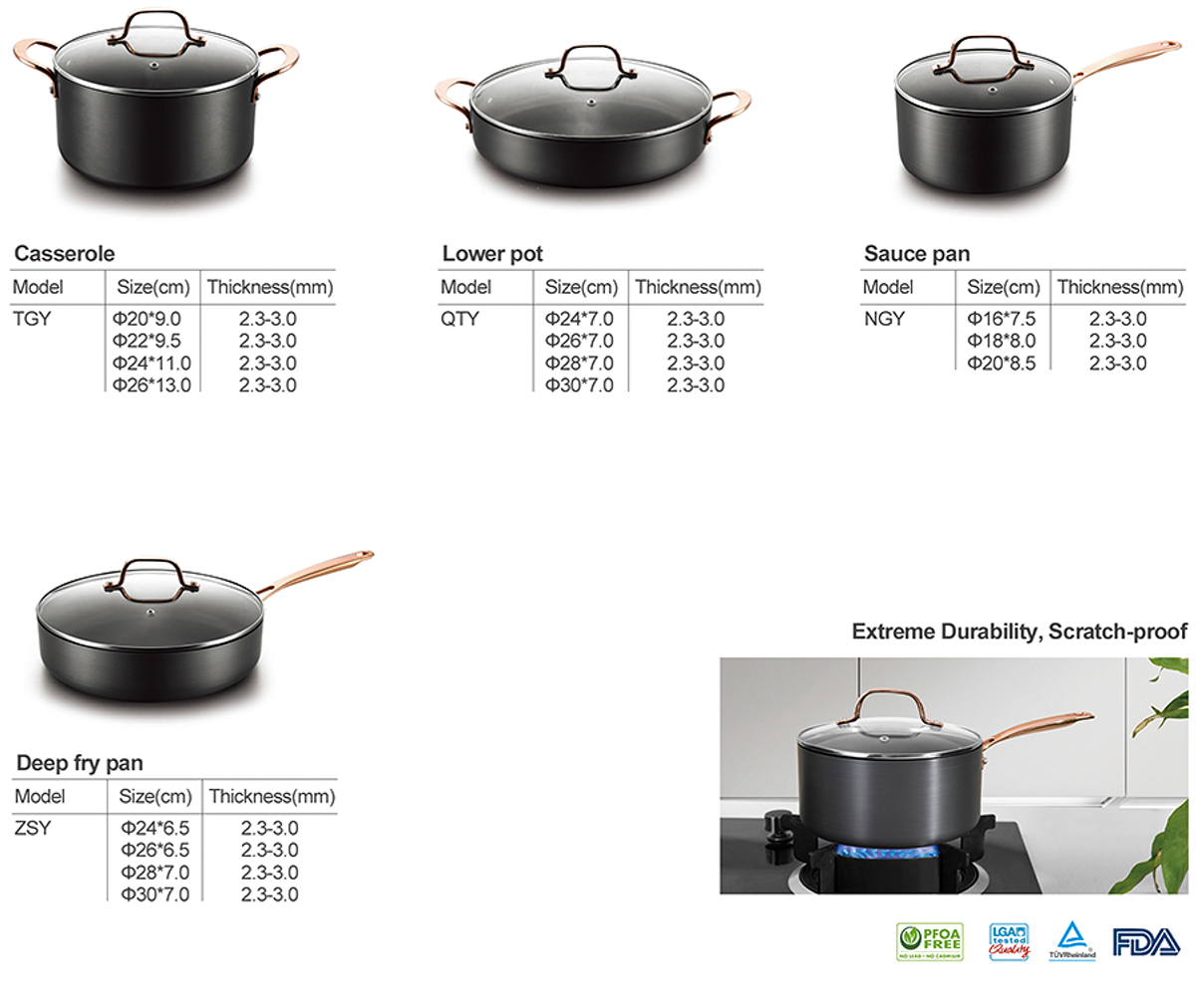 Hard-anodized aluminum nonstick cookware set